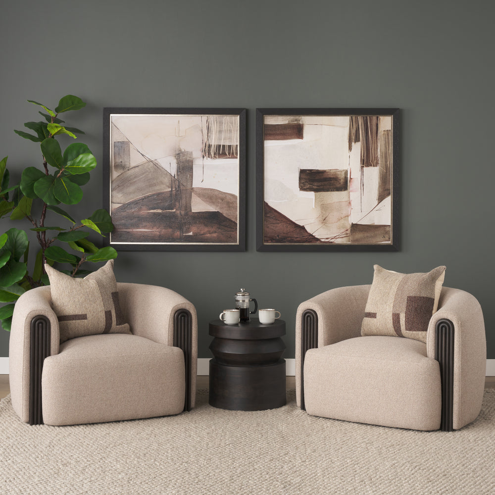Kornelia Textured Mushroom Fabric Barrel Accent Chair Living Room Mercana