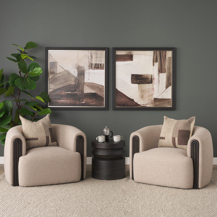 Kornelia Textured Mushroom Fabric Barrel Accent Chair Living Room Mercana