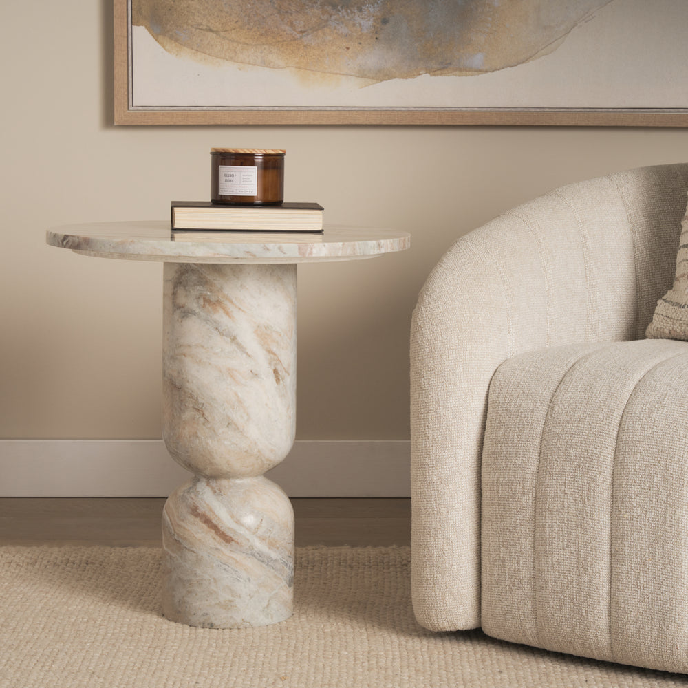 Nylah Solid Pink Marble Round Accent Table Dining Room Mercana