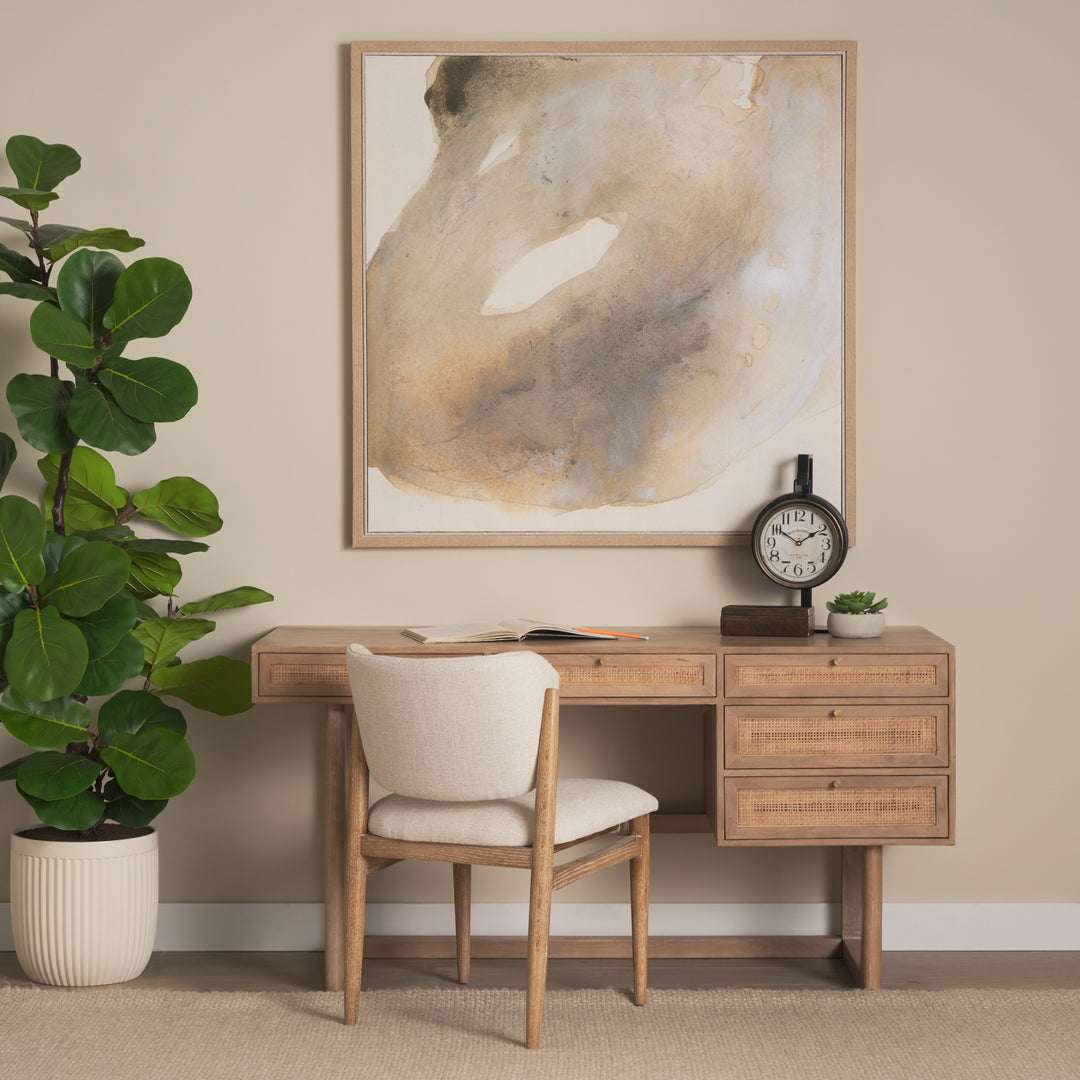 Grier 60" Light Brown Solid Wood W/Cane Office Desk Home Office Mercana