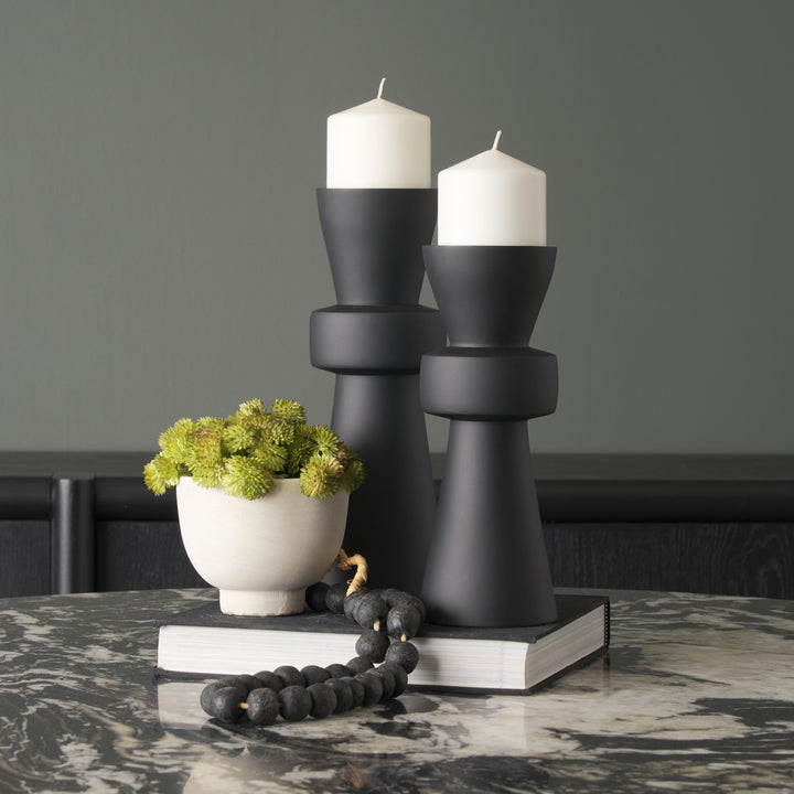 Odilia Large Smooth Matte Black Metal Geometric Pillar Candle Holder Decor Mercana