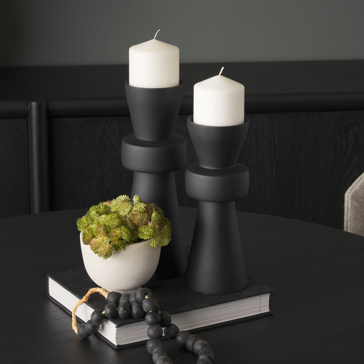 Odilia Small Smooth Matte Black Metal Geometric Pillar Candle Holder Decor Mercana