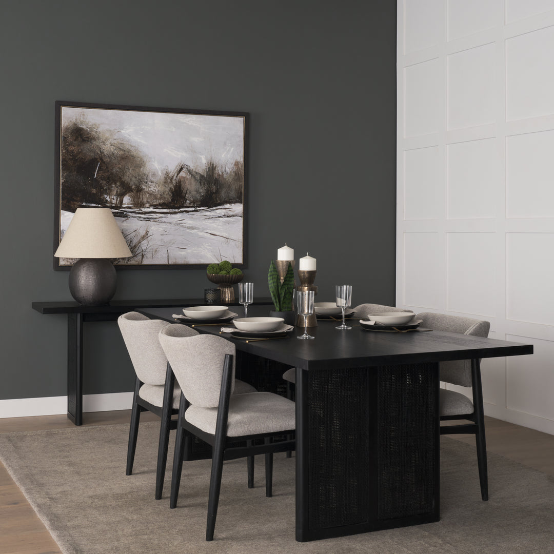 Grier 65" Black Wood w/ Black Cane Console Table Dining Room Mercana