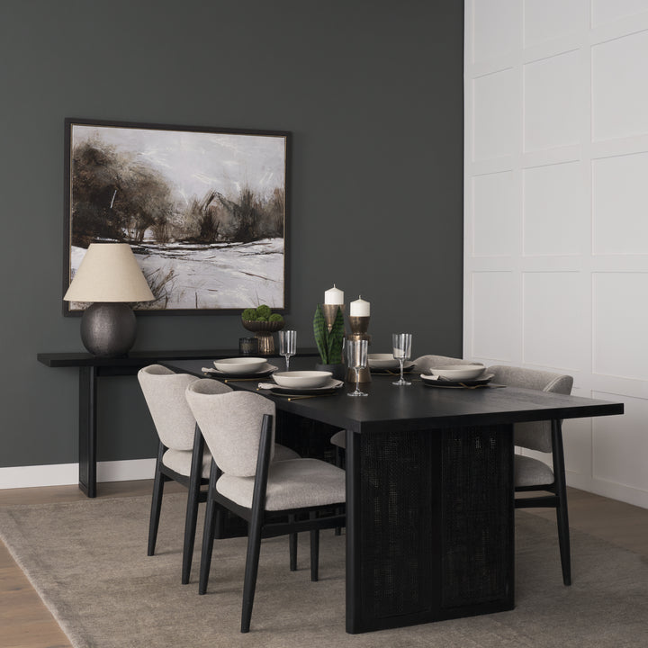 Grier 65" Black Wood w/ Black Cane Console Table Dining Room Mercana