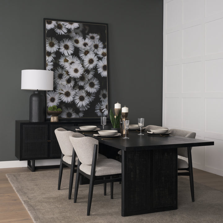 Grier 72" Black Wood W/ Black Cane Sideboard Dining Room Mercana