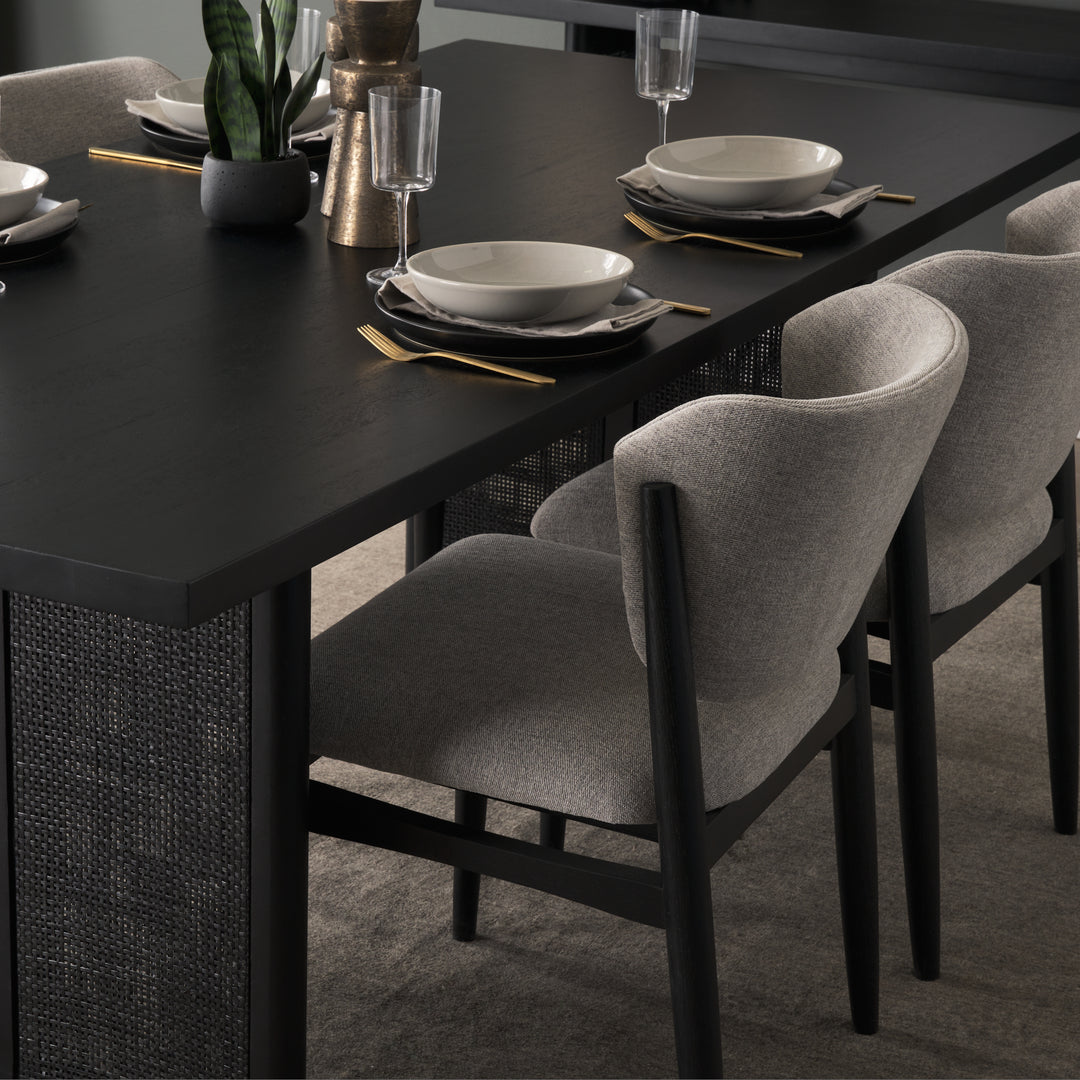Grier 84" Black Wood w/ Black Cane Dining Table Dining Room Mercana