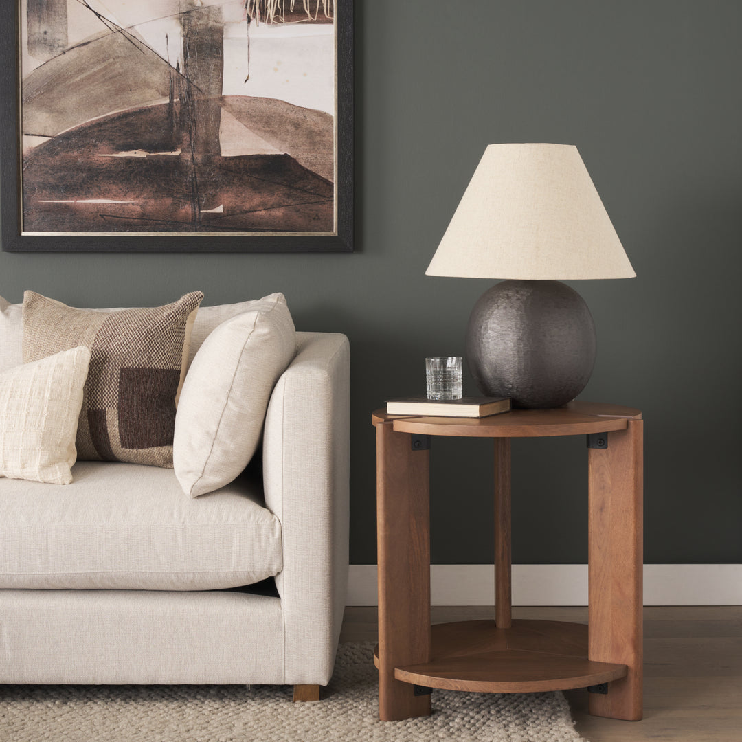 Hisako Mid Brown Open Round Accent Table Dining Room Mercana