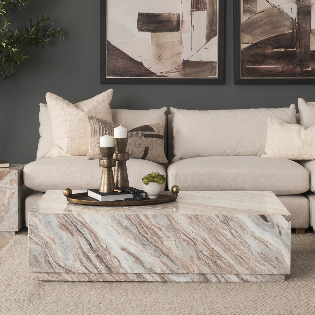 Matteo Solid Pink Marble Rectangular Coffee Table Living Room Mercana
