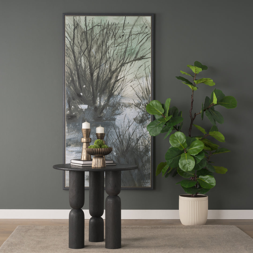 Sonel Matte Black Wood Pedestal Foyer Table Dining Room Mercana