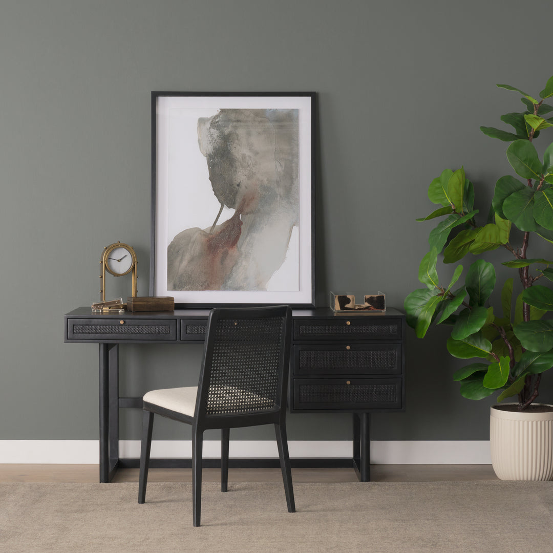 Grier 60" Black Solid Wood W/ Black Cane Office Desk Home Office Mercana