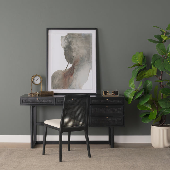 Grier 60" Black Solid Wood W/ Black Cane Office Desk Home Office Mercana
