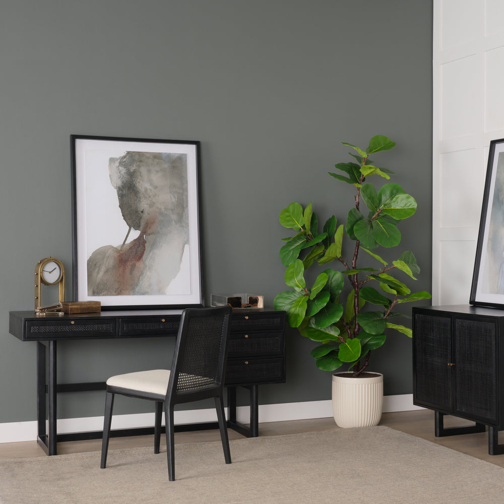 Grier 60" Black Solid Wood W/ Black Cane Office Desk Home Office Mercana