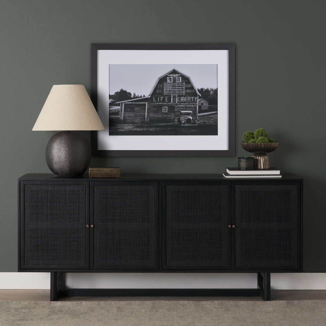 Grier 72" Black Wood W/ Black Cane Sideboard Dining Room Mercana