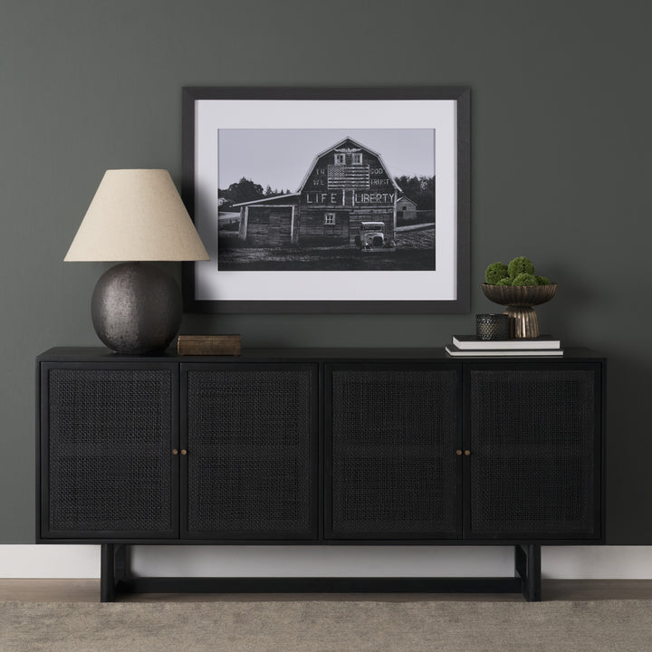 Grier 72" Black Wood W/ Black Cane Sideboard Dining Room Mercana