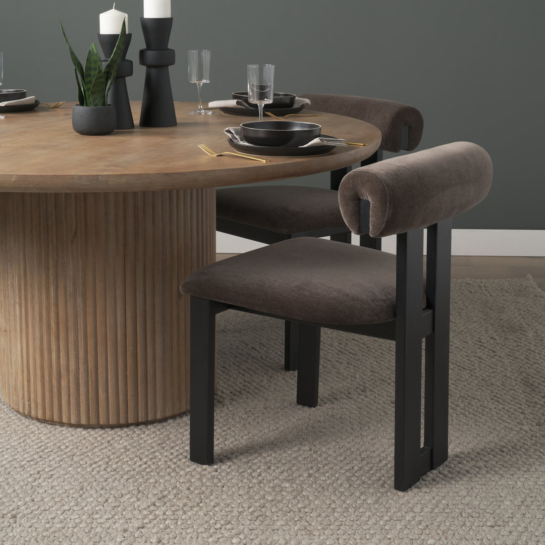 Tribeca Curve Open Back Charcoal Chenille Tripod Frame Dining Chair Living Room Mercana
