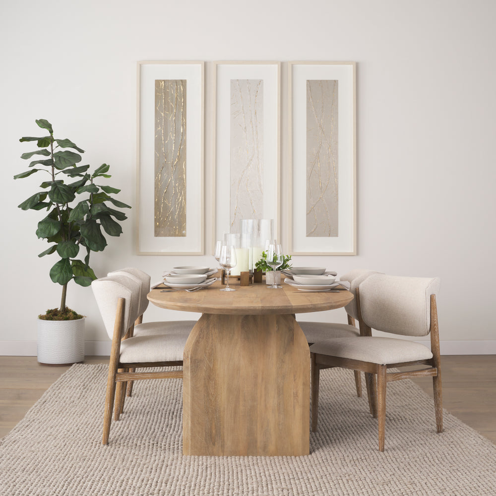 Cline Cream Fabric Upholstered and Light Brown Wood Dining Chair Dining Room Mercana