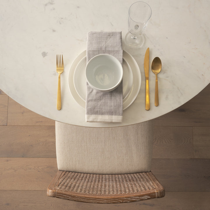 Clara Light Brown Beech Wood W/ Cream Fabric Seat and Cane Back Armless Dining Chair Living Room Mercana