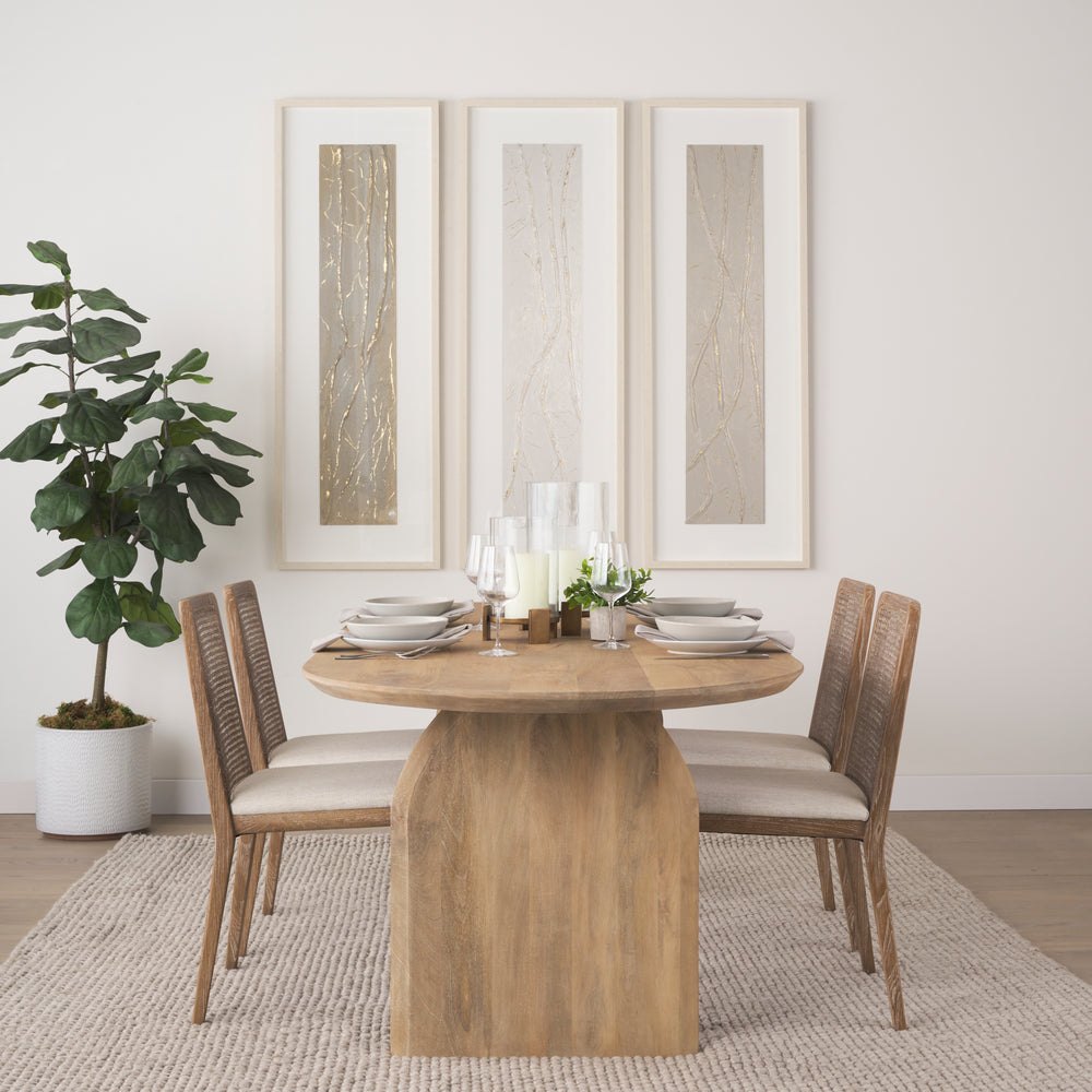 Clara Light Brown Beech Wood W/ Cream Fabric Seat and Cane Back Armless Dining Chair Living Room Mercana