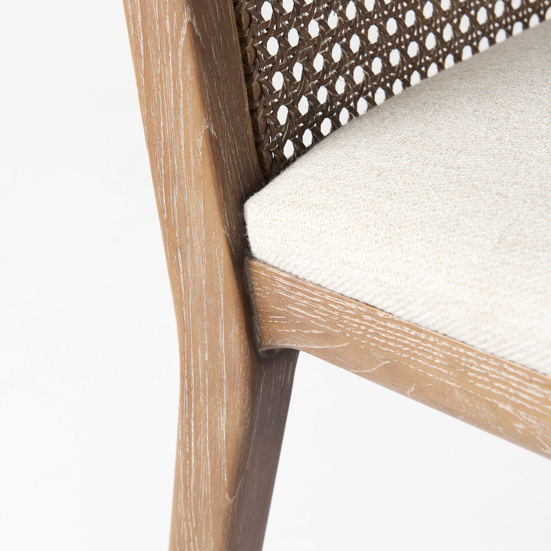 Clara Light Brown Beech Wood W/ Cream Fabric Seat and Cane Back Armless Dining Chair Living Room Mercana
