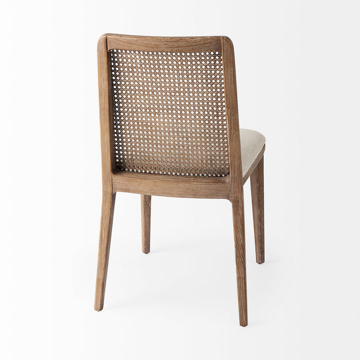 Clara Light Brown Beech Wood W/ Cream Fabric Seat and Cane Back Armless Dining Chair Living Room Mercana