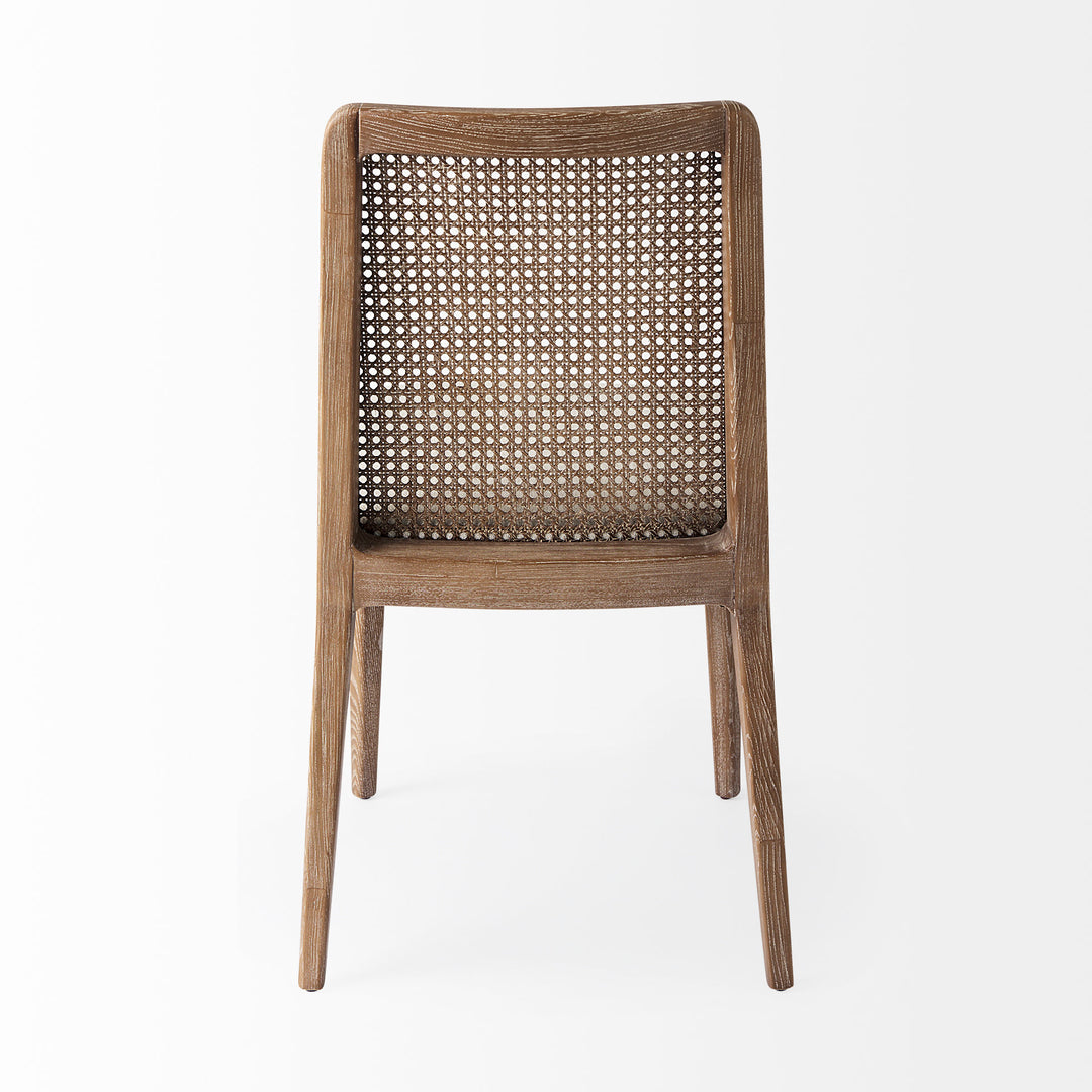 Clara Light Brown Beech Wood W/ Cream Fabric Seat and Cane Back Armless Dining Chair Living Room Mercana