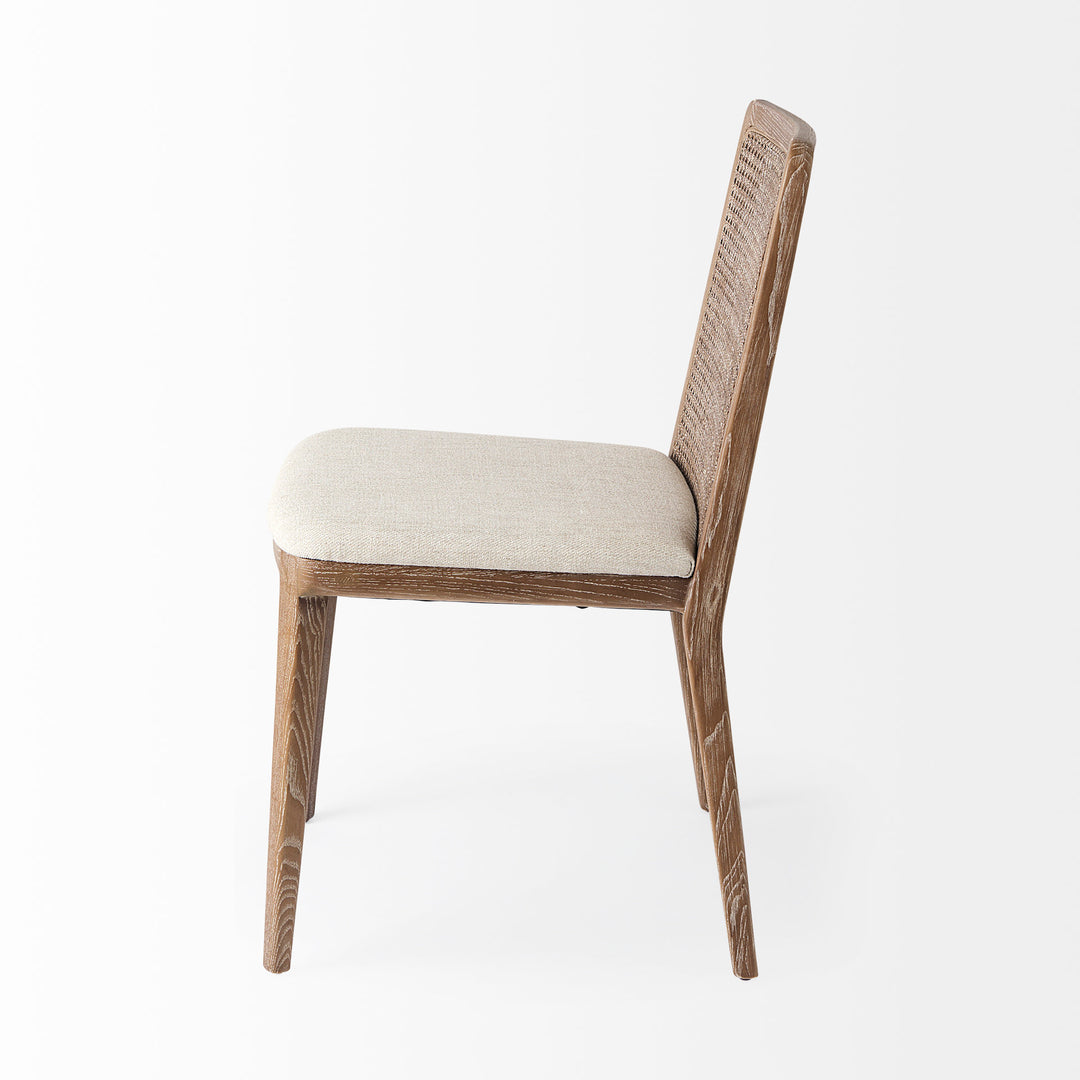Clara Light Brown Beech Wood W/ Cream Fabric Seat and Cane Back Armless Dining Chair Living Room Mercana
