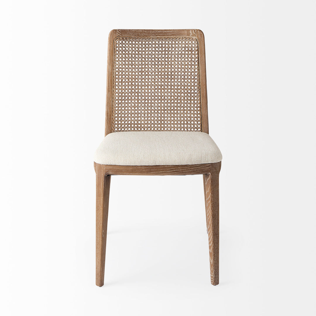 Clara Light Brown Beech Wood W/ Cream Fabric Seat and Cane Back Armless Dining Chair Living Room Mercana