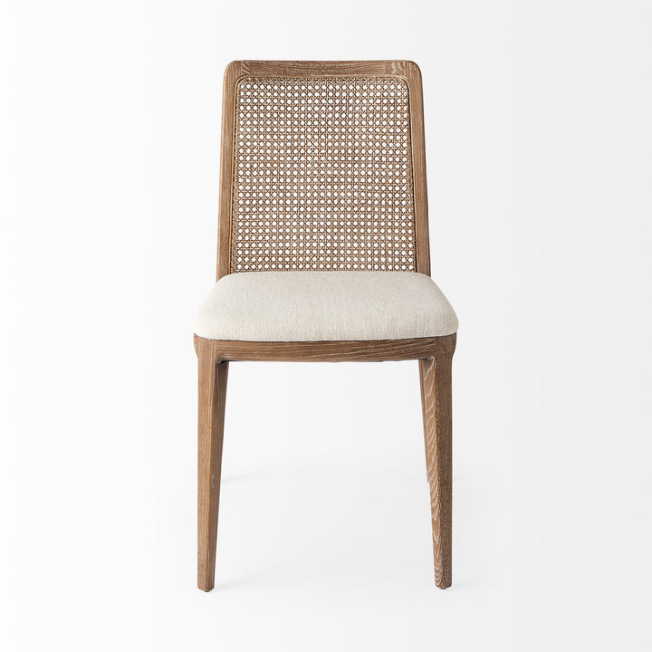 Clara Light Brown Beech Wood W/ Cream Fabric Seat and Cane Back Armless Dining Chair Living Room Mercana