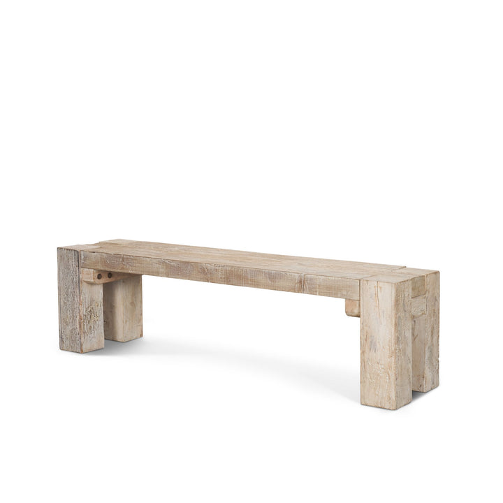 McArthur 64" Whitewash Reclaimed Wood Bench Living Room Mercana