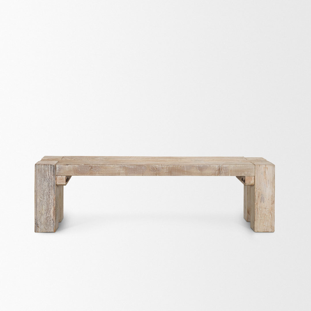 McArthur 64" Whitewash Reclaimed Wood Bench Living Room Mercana