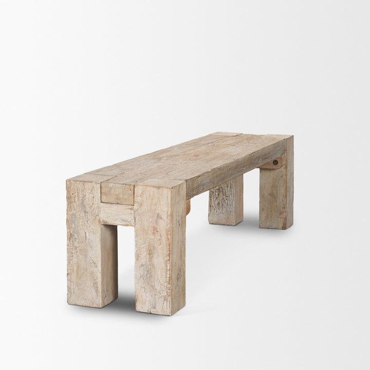 McArthur 64" Whitewash Reclaimed Wood Bench Living Room Mercana