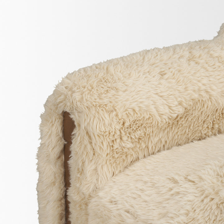 Huntley Cream Faux Fur Fabric Swivel Accent Chair Living Room Mercana