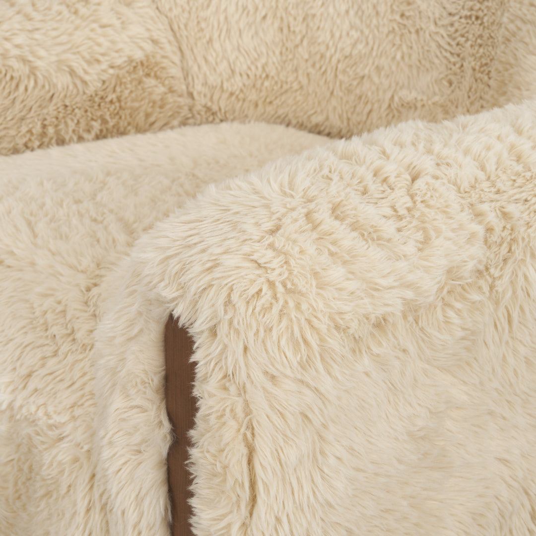 Huntley Cream Faux Fur Fabric Swivel Accent Chair Living Room Mercana