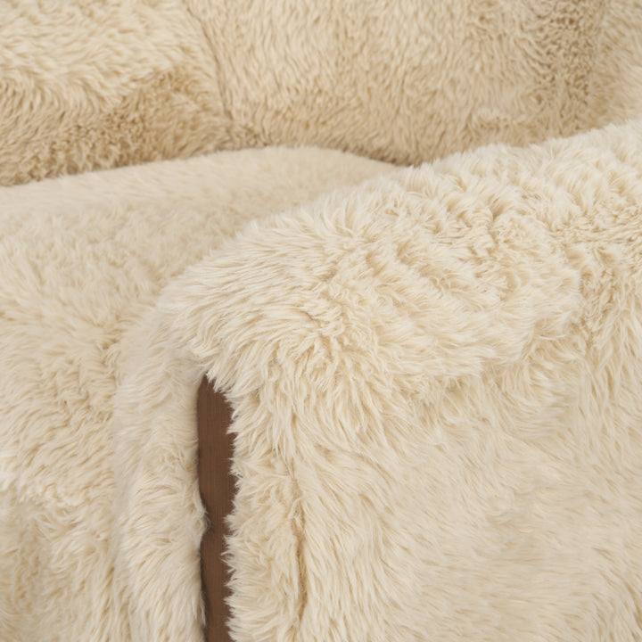 Huntley Cream Faux Fur Fabric Swivel Accent Chair Living Room Mercana