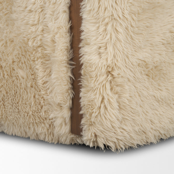 Huntley Cream Faux Fur Fabric Swivel Accent Chair Living Room Mercana