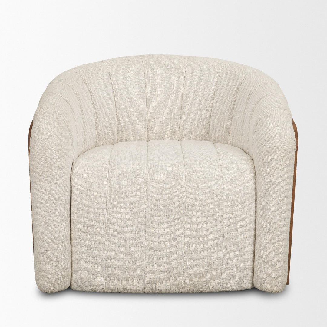 Fonda Cream Fabric w/ Natural Jute Swivel Accent Chair Living Room Mercana