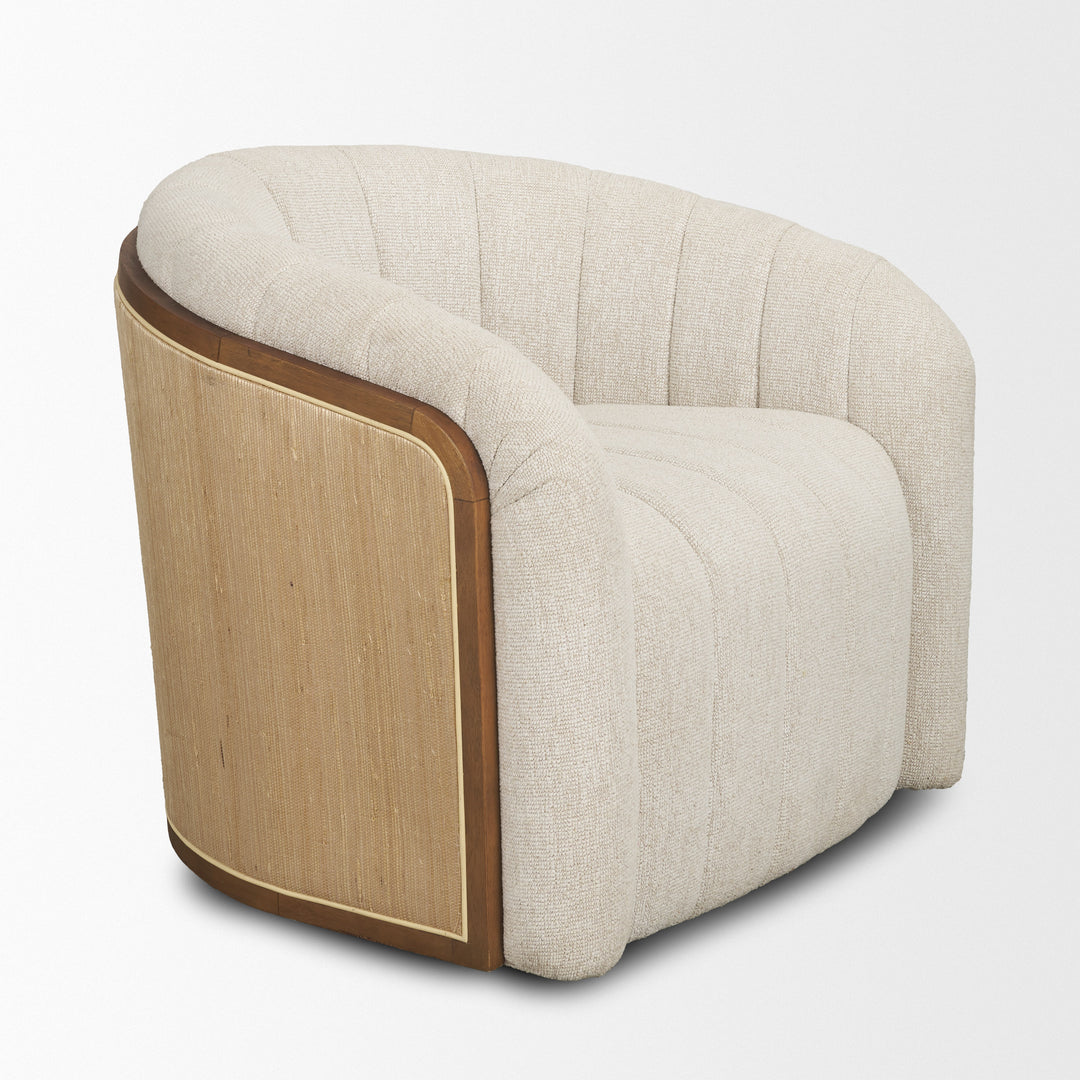 Fonda Cream Fabric w/ Natural Jute Swivel Accent Chair Living Room Mercana