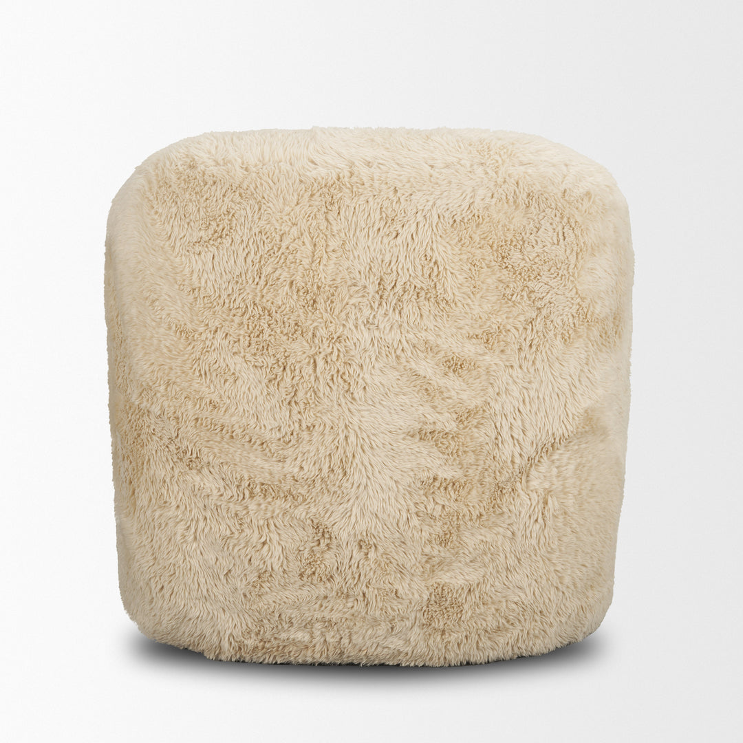 Huntley Cream Faux Fur Fabric Swivel Accent Chair Living Room Mercana