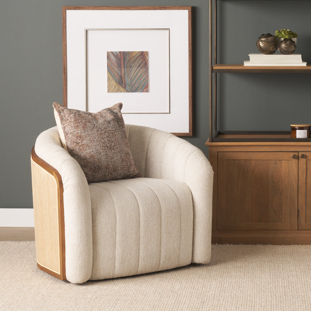 Fonda Cream Fabric w/ Natural Jute Swivel Accent Chair Living Room Mercana