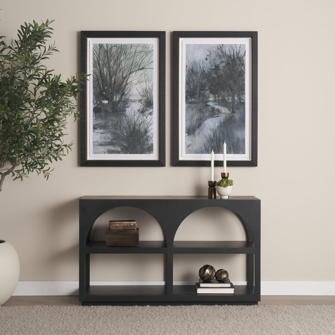 Bela Small Matte Black Arched Console Table Living Room Mercana