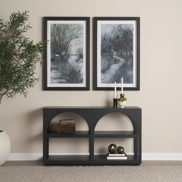 Bela Small Matte Black Arched Console Table Living Room Mercana
