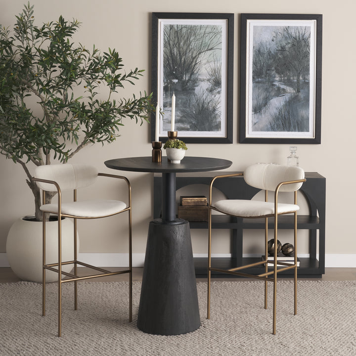 Parker 30" Seat Height Cream Fabric Seat Gold Metal Bar Stool Dining Room Mercana