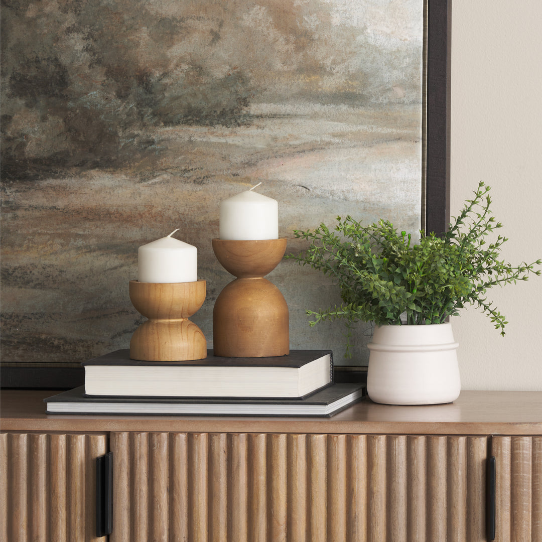 Aleena Wooden Candle Holder (Set of 2) Decor Mercana