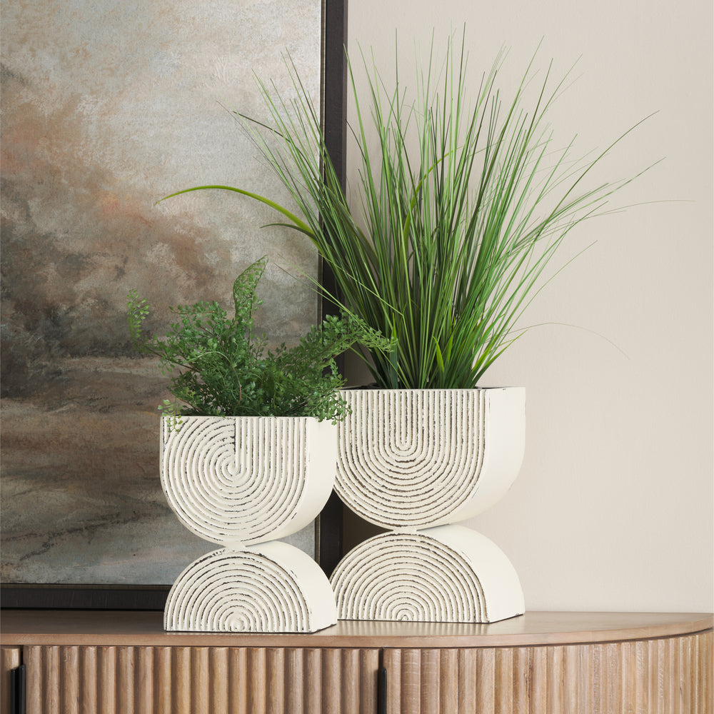 Medina Off White w/ Gold Antiquing Tall Metal Planters (Set of 2) Decor Mercana