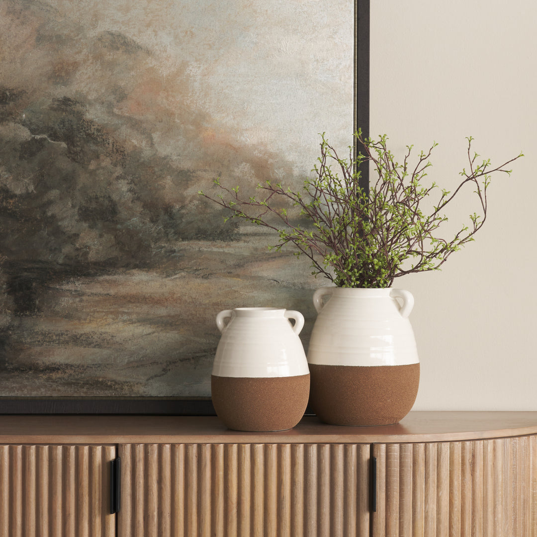 Tryna Large Beige w/ Matte Brown Ceramic Vase Decor Mercana