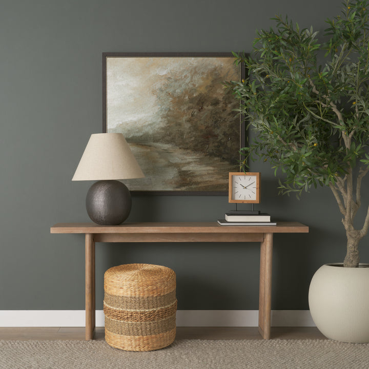 Maya Light Brown W/Medium Brown Stripes Seagrass Round Pouf Living Room Mercana