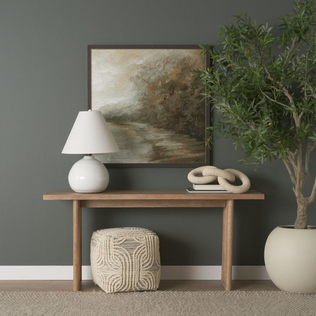 Amaya Cream/Black/Gray Wool and Cotton Pouf Living Room Mercana