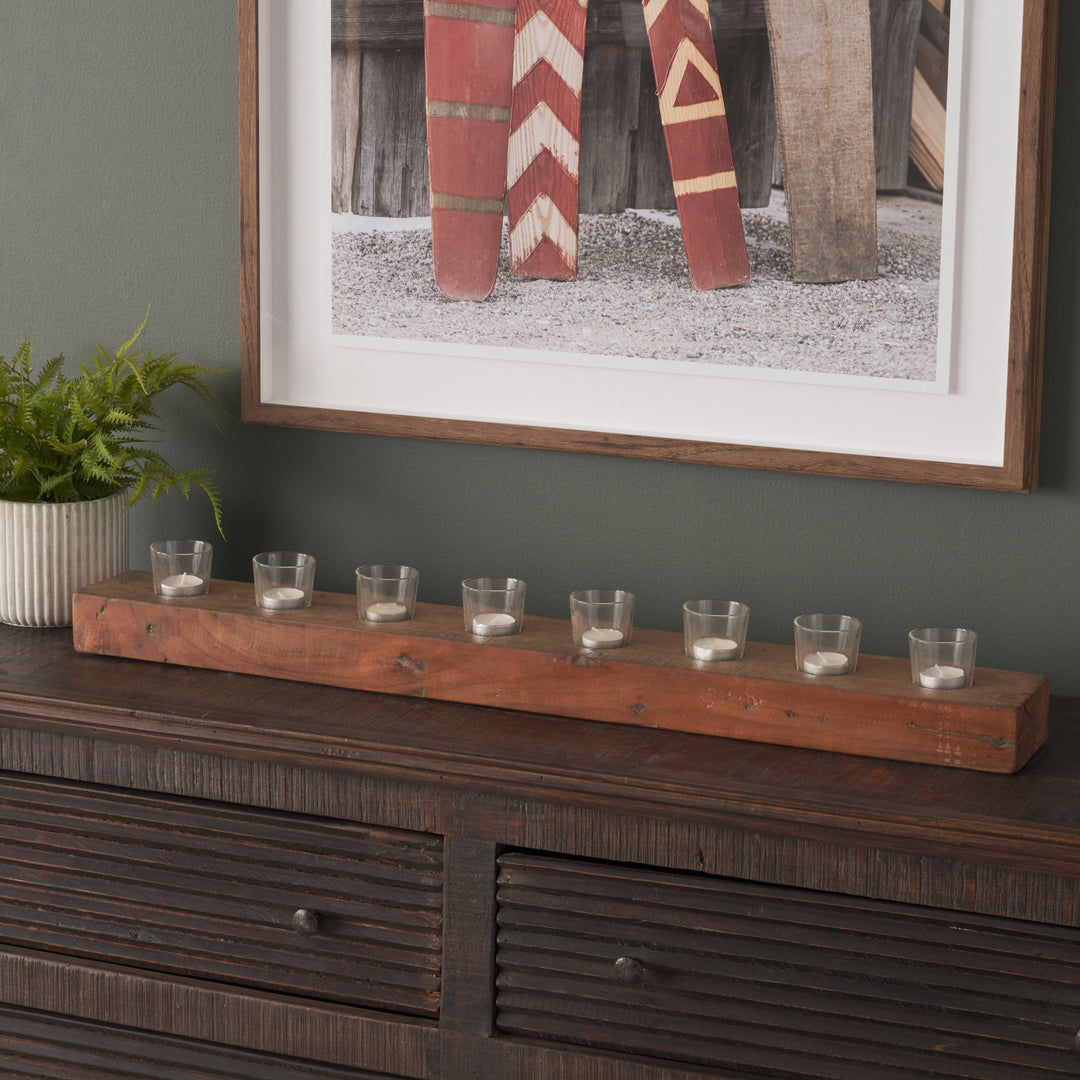 Lakara Reclaimed Wood Eight Tealight Table Candle Holder Decor Mercana