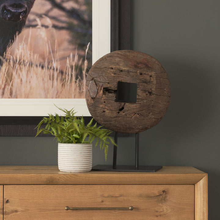 Incana 20L x 4W Natural Brown Reclaimed Wood Wheel Object Decor Mercana
