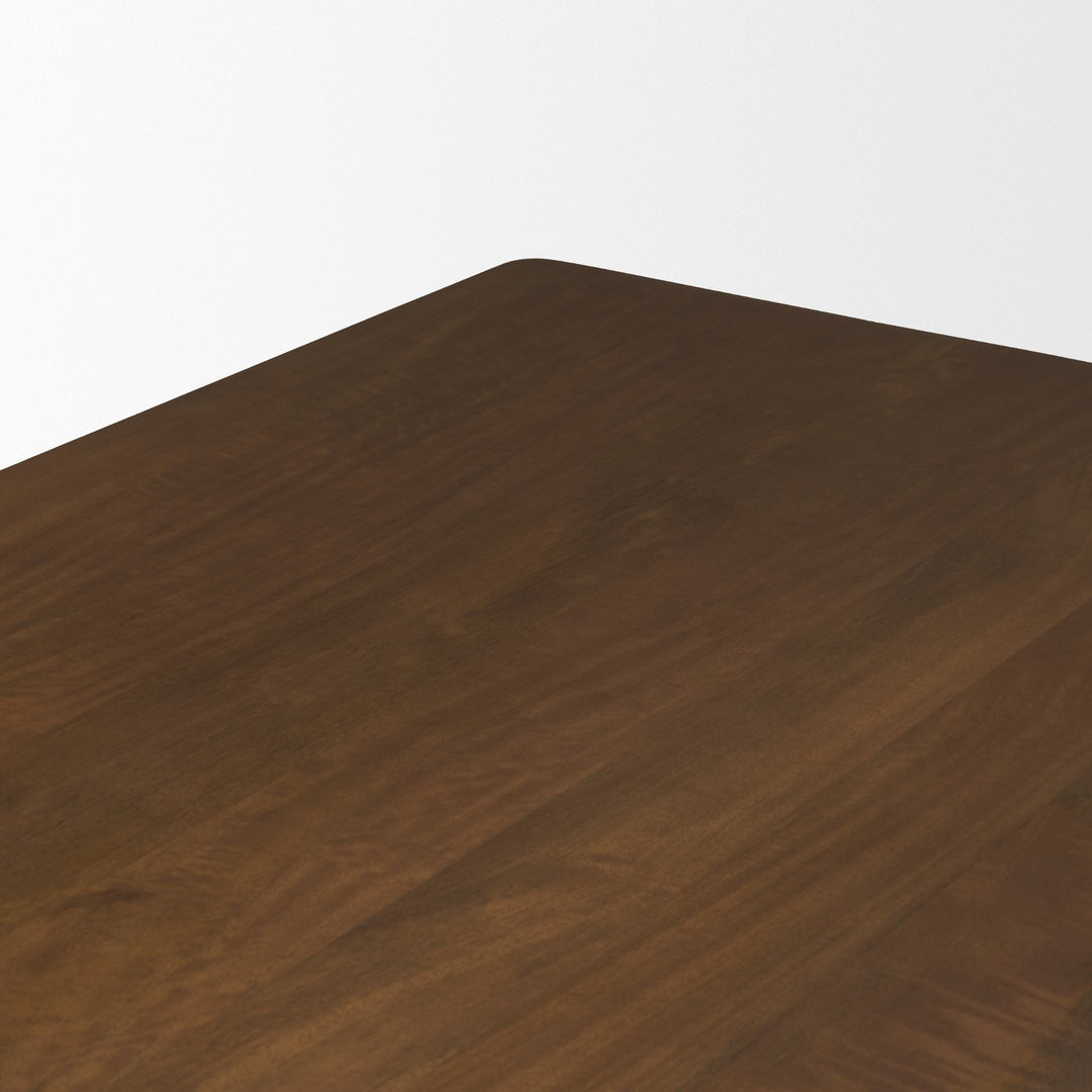 Trellyn 94" Dark Brown Solid Wood Carved Woven Base Rectangular Dining Table Dining Room Mercana